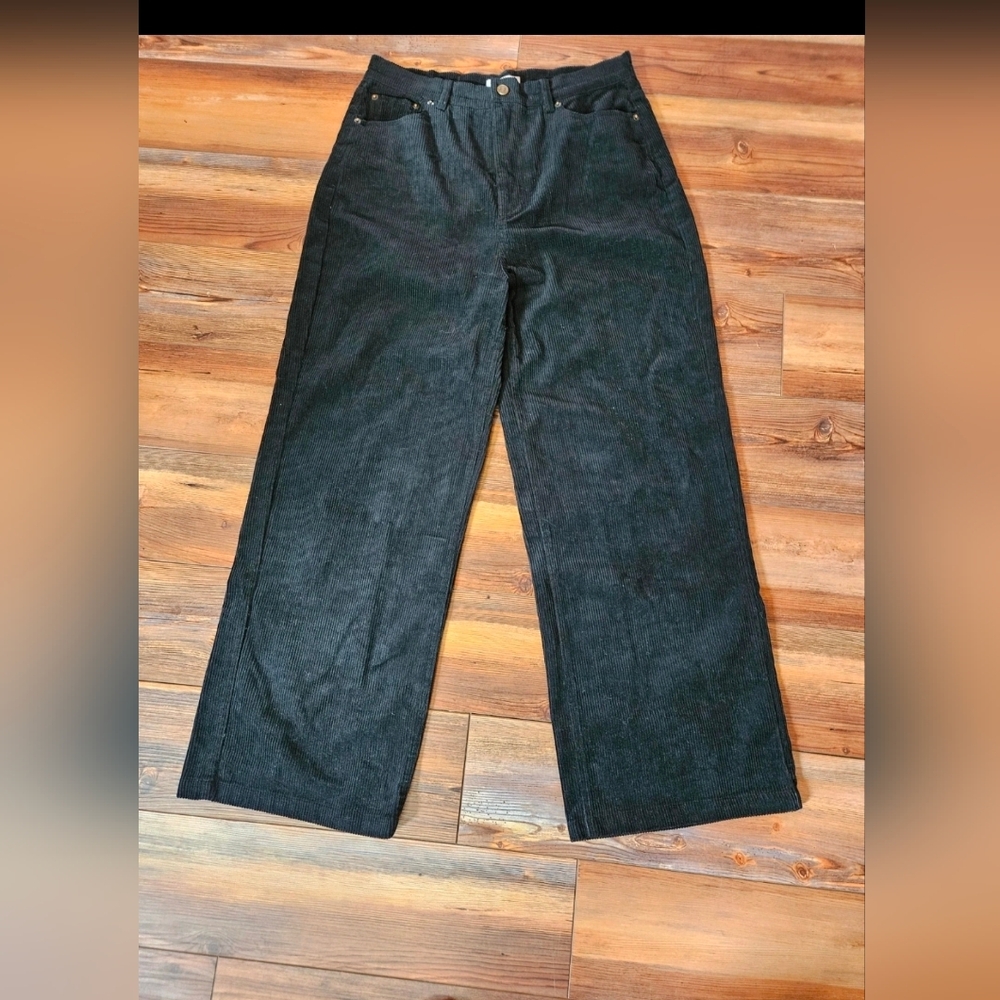 Classic Black Wide Leg Corduroy Pants By Buttermelon
